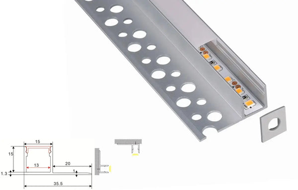 Plaster profile | Built-in | 1 Meter | Side | Aluminum | 35.5x15 | COB LED strip