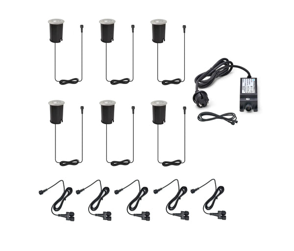 Complete Grondspot-Mini Set | Tuinverlichting 12V | Plug and Play | 6 Grondspots-Mini | Warm/Wit