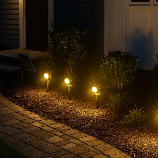 Komplett trädgårdspottenuppsättning | Laddningsbar - solpanelplugg och lek | 6 trädgårdsplatser varm/vit