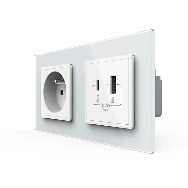 Livolo | Wit | SR+SR | Wandcontactdoos | USB + USB type C oplader | France Livolo Nederland B.V.