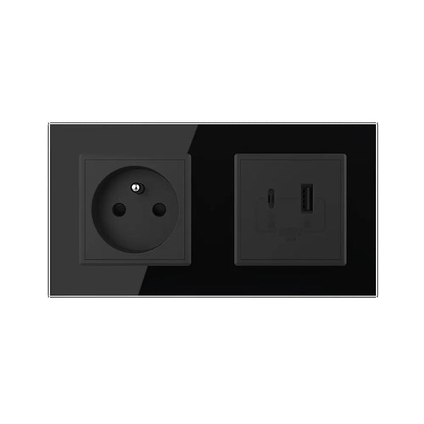 Livolo | Zwart | SR+SR | Wandcontactdoos | USB + USB type C oplader | France Livolo Nederland B.V.