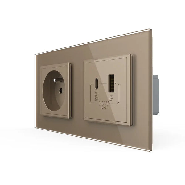 Livolo | Goud | SR+SR | Wandcontactdoos | USB + USB type C oplader | France Livolo Nederland B.V.