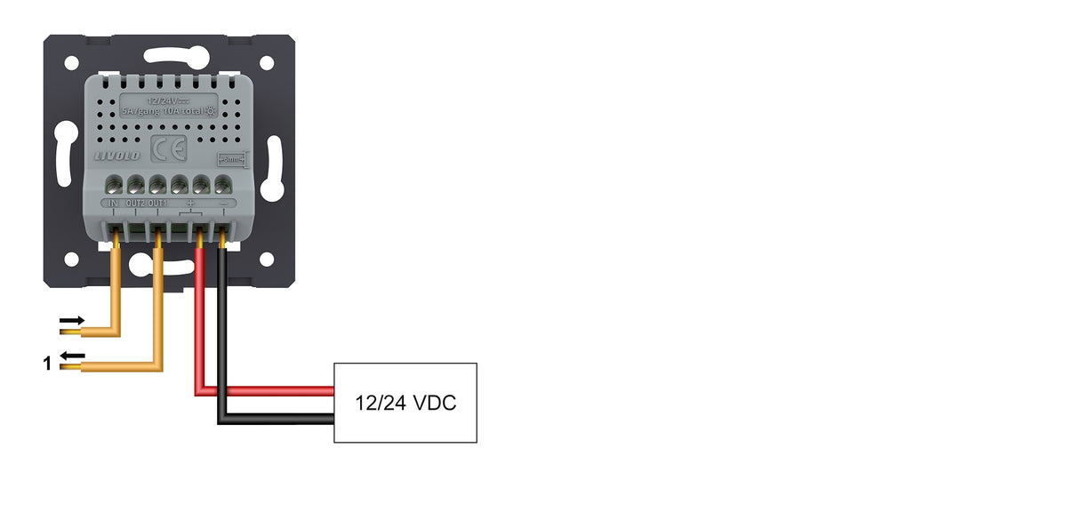 Schéma poussoir Livolo 12 ou 24 volts courant continu simple