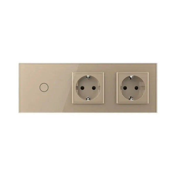 Livolo | Goud | 1+SR+SR | Dimmer | Wisselschakelaar met dubbele wandcontactdoos Livolo Nederland B.V.