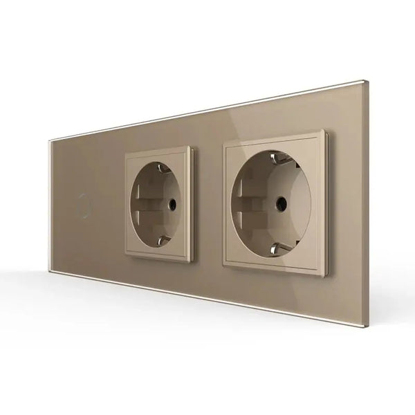Livolo | Goud | 1+SR+SR | Dimmer | Wisselschakelaar met dubbele wandcontactdoos Livolo Nederland B.V.
