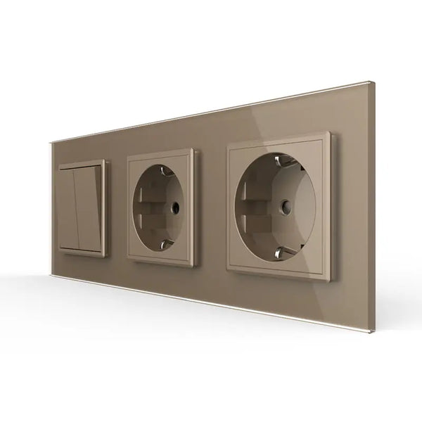 Livolo | Goud | 2+SR+SR | Aan/Uit | Wipschakelaar met dubbele wandcontactdoos Livolo Nederland B.V.