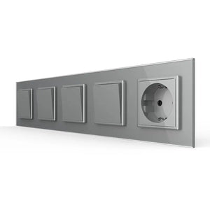 Livolo | Grijs | 1+1+1+1+SR | Aan/Uit | Wipschakelaar met wandcontactdoos Livolo Nederland B.V.