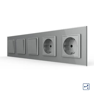 Livolo | Grijs | 1+1+2+SR+SR | Aan/Uit | Wissel | Wipschakelaar met dubbele wandcontactdoos Livolo Nederland B.V.