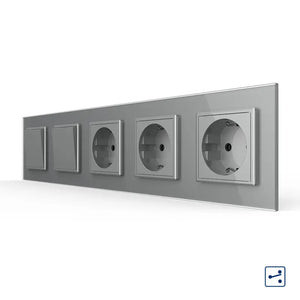 Livolo | Grijs | 1+1+SR+SR+SR | Aan/Uit | Wissel | Wipschakelaar met drie wandcontactdozen Livolo Nederland B.V.