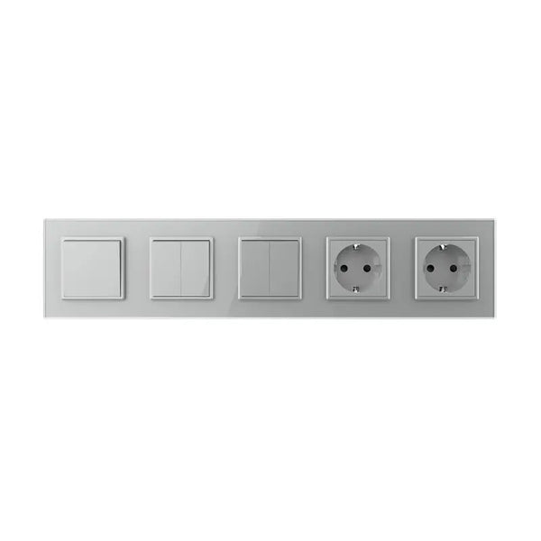 Livolo | Grijs | 1+2+2+SR+SR | Aan/Uit | Wissel | Wipschakelaar met dubbele wandcontactdoos Livolo Nederland B.V.