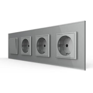 Livolo | Grijs | 1+SR+SR+SR | Aan/Uit | Wipschakelaar met drie wandcontactdozen Livolo Nederland B.V.