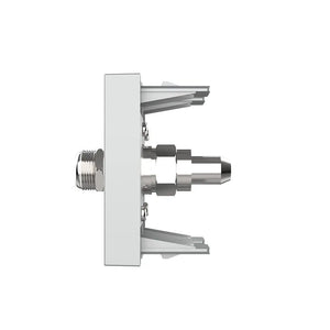 Grijze antenne module met twee satelliet aansluitingen voor nette coaxbekabeling in de wand