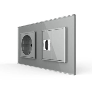 Livolo | Grijs | SR+SR | Wandcontactdoos | HDMI aansluiting | Blindplaat Livolo Nederland B.V.