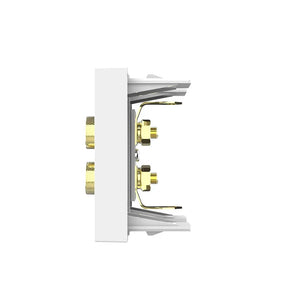 Witte luidspreker wandmodule met banaanstekker en blindplaat voor home cinema of hifi
