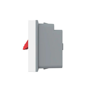 Witte speaker wandmodule met twee insteek aansluitingen voor een vaste audio-installatie