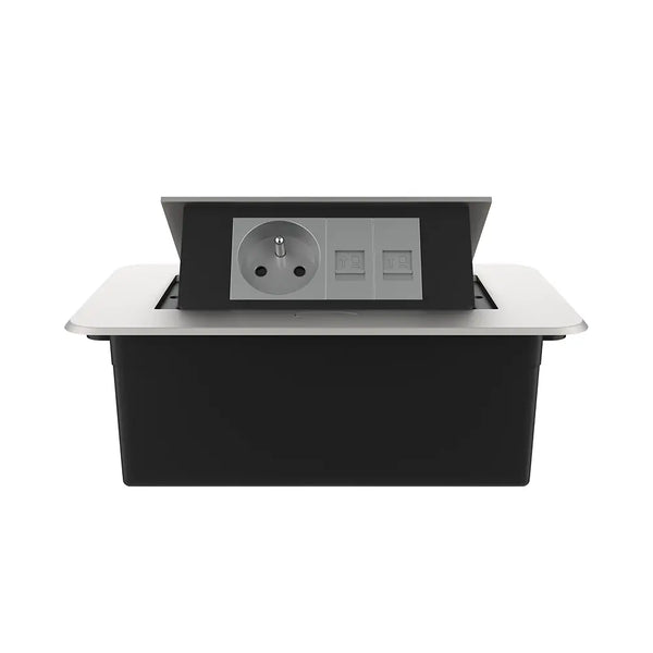 Livolo | Zilver | 2 | Pop-Up Stekkerdoos | Push | Inbouw | France | Stopcontact + Netwerk Cat.6 met Netwerk Cat.6 - Grijs Livolo Nederland B.V.