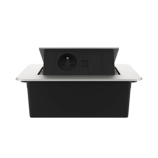 Livolo | Zilver | 2 | Pop-Up Stekkerdoos | Push | Inbouw | France | Stopcontact + Netwerk Cat.6 met Blindplaat - Zwart Livolo Nederland B.V.