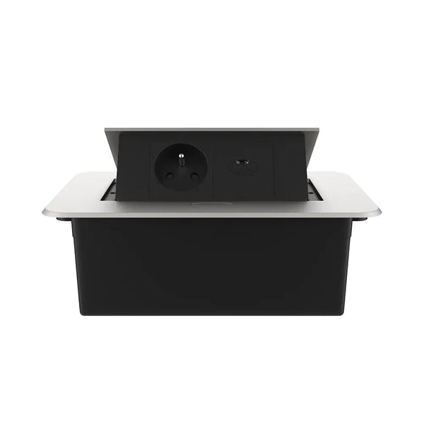 Livolo | Zilver | 2 | Pop-Up Stekkerdoos | Push | Inbouw | France | Stopcontact + USB-C - Zwart Livolo Nederland B.V.