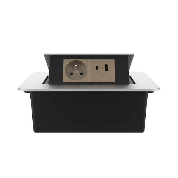 Livolo | Zilver | 2 | Pop-Up Stekkerdoos | Push | Inbouw | France | Stopcontact + USB/USB-C - Goud Livolo Nederland B.V.