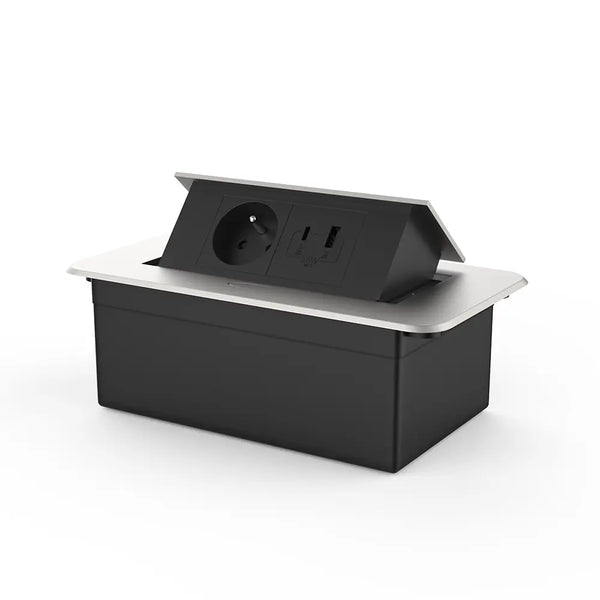 Livolo | Zilver | 2 | Pop-Up Stekkerdoos | Push | Inbouw | France | Stopcontact + USB/USB-C - Zwart Livolo Nederland B.V.