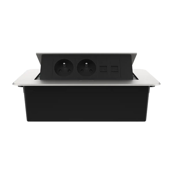 Livolo | Zilver | 3 | Pop-Up Stekkerdoos | Push | Inbouw | France | Dubbel Stopcontact + Dubbel Netwerk Cat.6 - Zwart Livolo Nederland B.V.