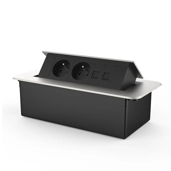 Livolo | Zilver | 3 | Pop-Up Stekkerdoos | Push | Inbouw | France | Dubbel Stopcontact + Dubbel Netwerk Cat.6 - Zwart Livolo Nederland B.V.