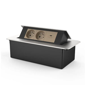 Livolo | Zilver | 3 | Pop-Up Stekkerdoos | Push | Inbouw | France | Dubbel Stopcontact + USB-C Oplader - Goud Livolo Nederland B.V.