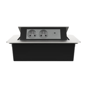 Livolo | Zilver | 3 | Pop-Up Stekkerdoos | Push | Inbouw | France | Dubbel Stopcontact + USB-C Oplader - Grijs Livolo Nederland B.V.