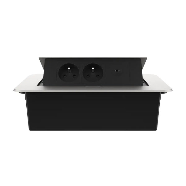 Livolo | Zilver | 3 | Pop-Up Stekkerdoos | Push | Inbouw | France | Dubbel Stopcontact + USB-C Oplader - Zwart Livolo Nederland B.V.