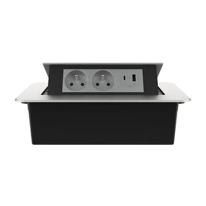 Livolo | Zilver | 3 | Pop-Up Stekkerdoos | Push | Inbouw | France | Dubbel Stopcontact + USB/USB-C Oplader - Grijs Livolo Nederland B.V.