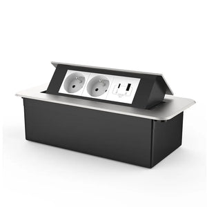 Livolo | Zilver | 3 | Pop-Up Stekkerdoos | Push | Inbouw | France | Dubbel Stopcontact + USB/USB-C Oplader - Wit Livolo Nederland B.V.