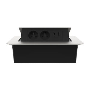 Livolo | Zilver | 3 | Pop-Up Stekkerdoos | Push | Inbouw | France | Dubbel Stopcontact + USB/USB-C Oplader - Zwart Livolo Nederland B.V.