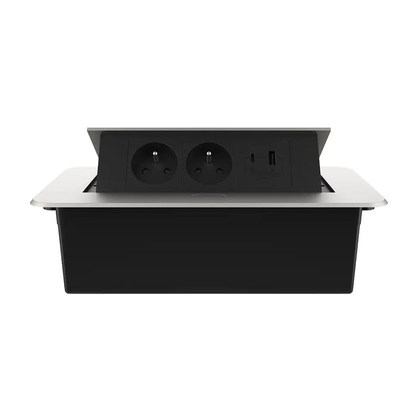 Livolo | Zilver | 3 | Pop-Up Stekkerdoos | Push | Inbouw | France | Dubbel Stopcontact + USB/USB-C Oplader - Zwart Livolo Nederland B.V.