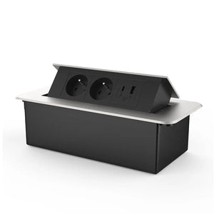 Livolo | Zilver | 3 | Pop-Up Stekkerdoos | Push | Inbouw | France | Dubbel Stopcontact + USB/USB-C Oplader - Zwart Livolo Nederland B.V.