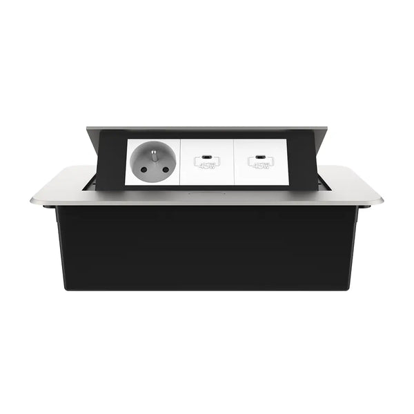 Livolo | Zilver | 3 | Pop-Up Stekkerdoos | Push | Inbouw | France | Stopcontact + Dubbele USB-C Oplader - Wit Livolo Nederland B.V.