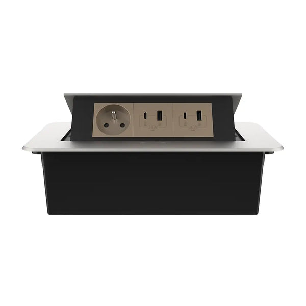 Livolo | Zilver | 3 | Pop-Up stekkerdoos | Push | Inbouw | France | Dubbele USB/USB-C + Stopcontact - Goud Livolo Nederland B.V.