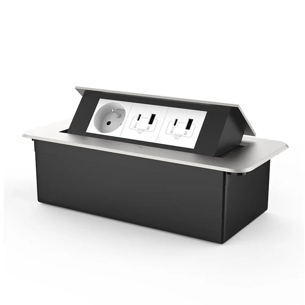 Livolo | Zilver | 3 | Pop-Up stekkerdoos | Push | Inbouw | France | Dubbele USB/USB-C + Stopcontact - Wit Livolo Nederland B.V.
