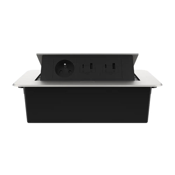 Livolo | Zilver | 3 | Pop-Up stekkerdoos | Push | Inbouw | France | Dubbele USB/USB-C + Stopcontact - Zwart Livolo Nederland B.V.