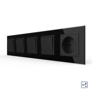 Livolo | Zwart | 1+2+2+2+SR | Aan/Uit | Wissel | Wipschakelaar met wandcontactdoos Livolo Nederland B.V.