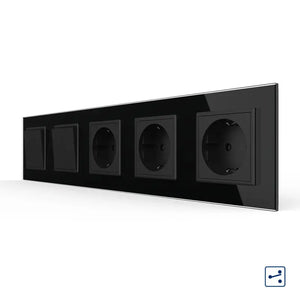 Livolo | Zwart | 1+2+SR+SR+SR | Aan/Uit | Wissel | Wipschakelaar met drie wandcontactdozen Livolo Nederland B.V.