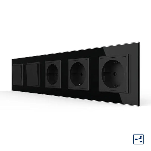 Livolo | Zwart | 1+2+SR+SR+SR | Aan/Uit | Wissel | Wipschakelaar met drie wandcontactdozen Livolo Nederland B.V.