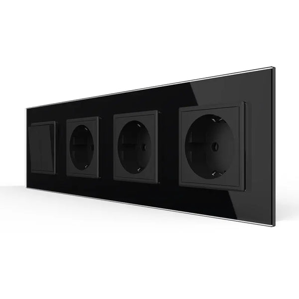 Livolo | Zwart | 2+SR+SR+SR | Aan/Uit | Wipschakelaar met drie wandcontactdozen Livolo Nederland B.V.