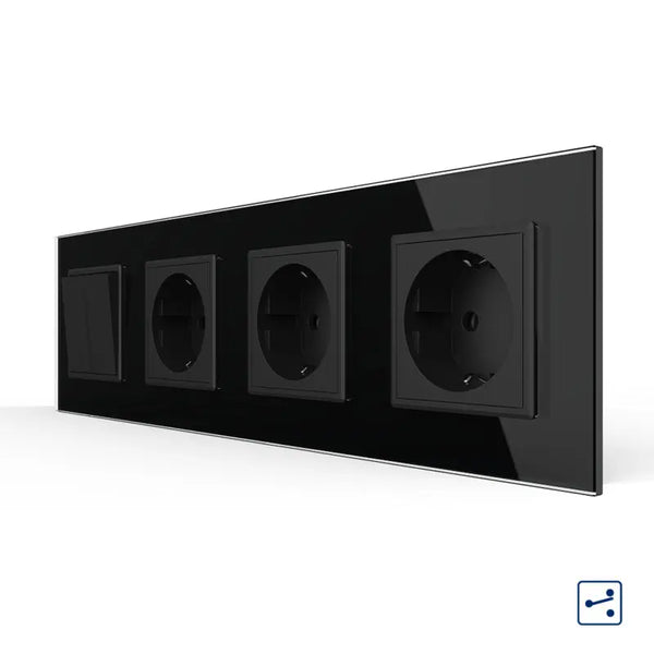 Livolo | Zwart | 2+SR+SR+SR | Aan/Uit | Wissel | Wipschakelaar met drie wandcontactdozen Livolo Nederland B.V.