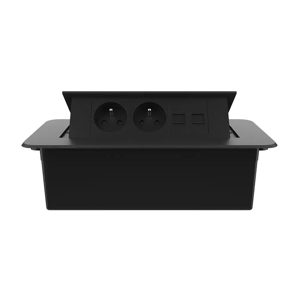 Livolo | Zwart | 3 | Pop-Up Stekkerdoos | Push | Inbouw | France | Dubbel Stopcontact + Dubbel Netwerk Cat.6 - Zwart Livolo Nederland B.V.