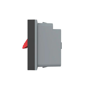 Zwarte speaker wandmodule met twee insteek aansluitingen voor een vaste audio-installatie