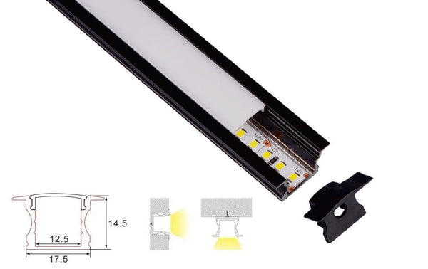 Προφίλ | Ενσωματωμένο | 1 μέτρο | Νόμος | Μαύρο | 17,3 x 14,5 | Λωρίδα LED COB