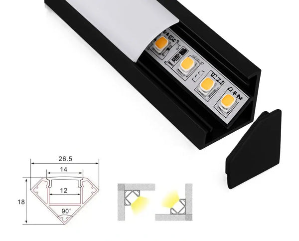 Profilo | Integrato | 1 metro | Angolo | Nero | 16x16| Striscia LED COB