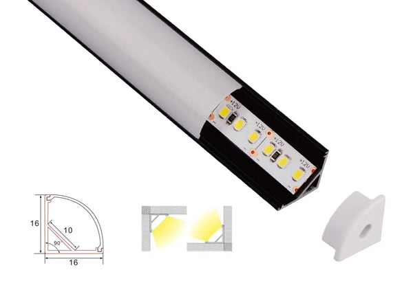 Προφίλ | Κατασκευές | 1 μέτρο | Γωνία | Μαύρο | 16x16 | Λωρίδα LED COB