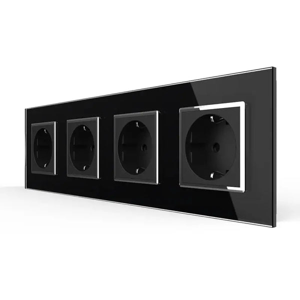 Livolo | Zwart | SR+SR+SR+SR | Wandcontactdoos | Chrome frame Livolo Nederland B.V.